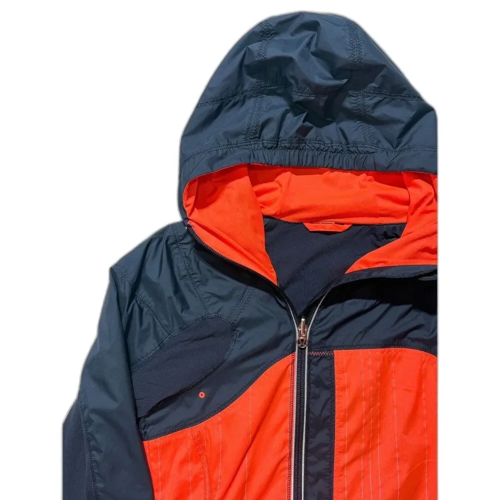lululemon Get Up & Glow Jacket 4 Orange Navy Reflective Ponytail Hood